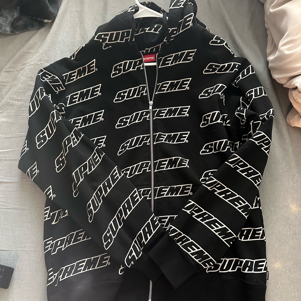 Supreme Black and White All-Over Print Hoodie